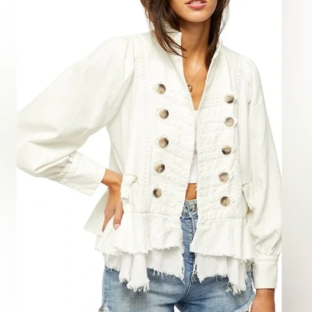 Free People White Military-Style Buttoned Jacket - Picture 2 of 11